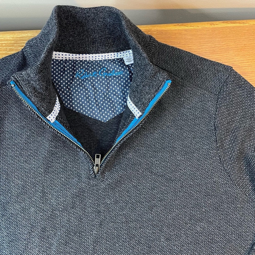 Robert Graham Pullover Sweater Men's Large 1/4 Zip Long Sleeve Dark Gray Baggy